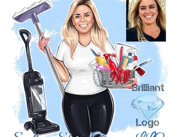 Cleaning Business Logo Portrait, Housekeeper Logo,  House Chores Logo, Cleaning Business Logo, Custom Cartoon Logo Design, Maid Service Logo