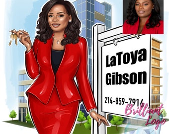 Cartoon Real Estate Agent Logo: Custom Realtor Branding (Digital Portrait)