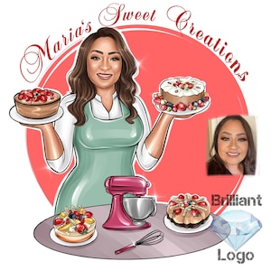 Baker Cartoon Logo, Chef Logo Design, Custom Portrait, Cake Shop Logo, Dessert Maker Logo, Cake Decorator, Candle Maker Logo, Business Logo