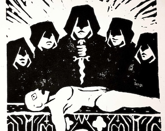 Sisterhood - Gothic linocut art