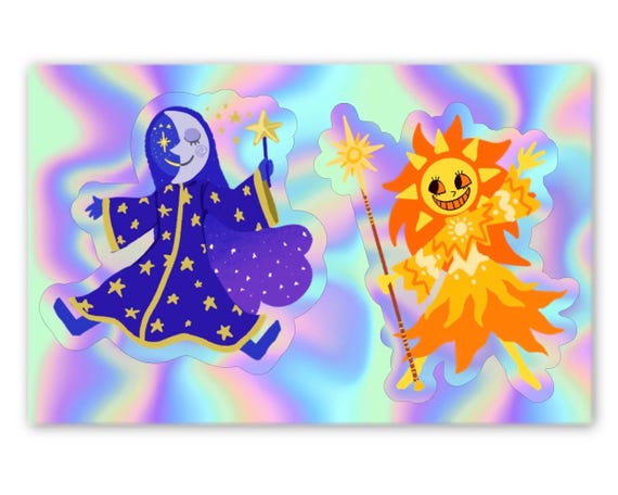 Holographic Sun and Moon Sticker Sheet – Celestial Characters