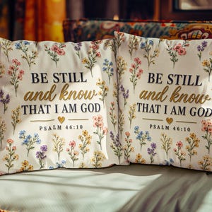 Cojín con versículo bíblico, funda de almohada "Estad quietos y sabed" con diseño floral.