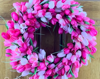 Pink Tulip Wreath | Tulip Spring Wreath | Front Door Wreath | Faux Floral Wreath | Summer Wreath | Mother's Day Wreath |Housewarming Gift