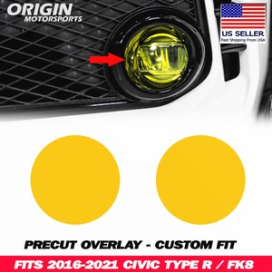 Yellow Fog Lights Front Overlays Decal Vinyl Tint PreCut For 2016-2021 Civic Type R FK8