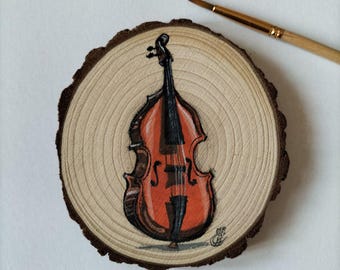 Violon music instrument painting on wood slice