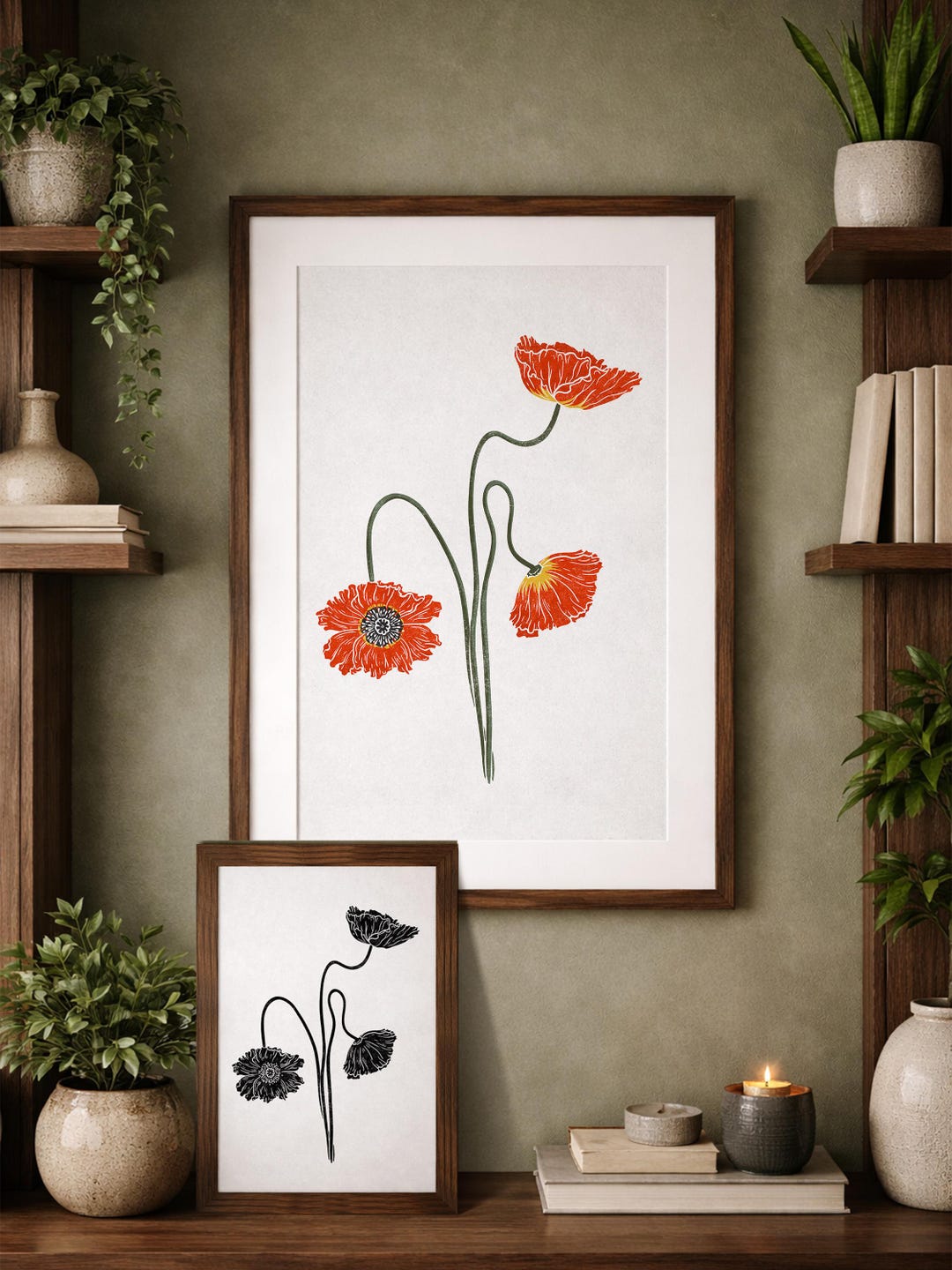 Abstract Botanical Poppy Printable Wall Art, Modern Illustration ...