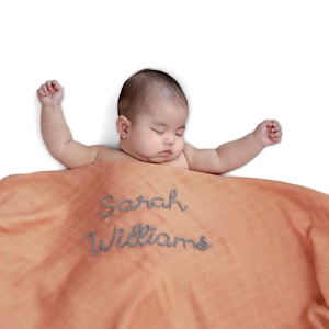 Personalized Hand-Lettered Baby Swaddle | Custom Embroidered Newborn Blanket