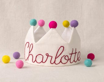 Hand Embroidered Crown for Baby and Children's Birthdays | Personalized Keepsake for First Birthday and Special Occasions