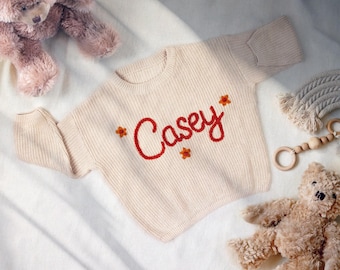 Personalized Hand-Embroidered Baby Name Sweater: Birthday Gift