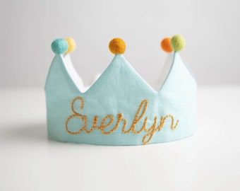 Hand Embroidered Crown for Baby and Children's Birthdays | Personalized Keepsake for First Birthday and Special Occasions