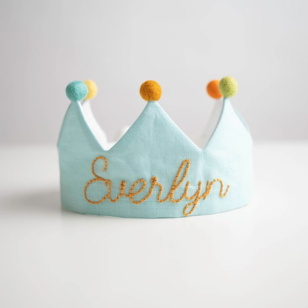 Hand Embroidered Crown for Baby and Children's Birthdays | Personalized Keepsake for First Birthday and Special Occasions