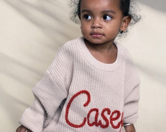 Embroidered Baby Name Sweater: Personalized Knit Toddler Sweatshirt