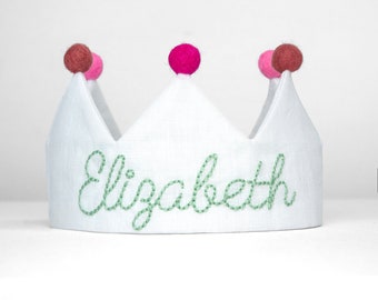 Handmade Embroidered Linen Birthday Crown: Personalized Keepsake