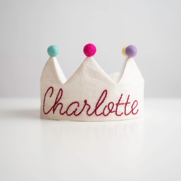 Hand Embroidered Crown for Baby and Children's Birthdays | Personalized Keepsake for First Birthday and Special Occasions
