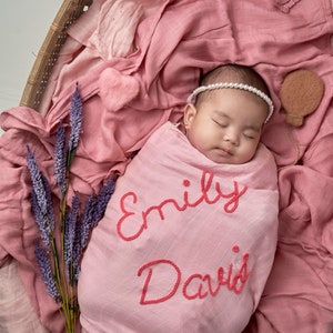 Personalized Hand-Lettered Baby Swaddle Custom Embroidered Newborn Blanket image 4