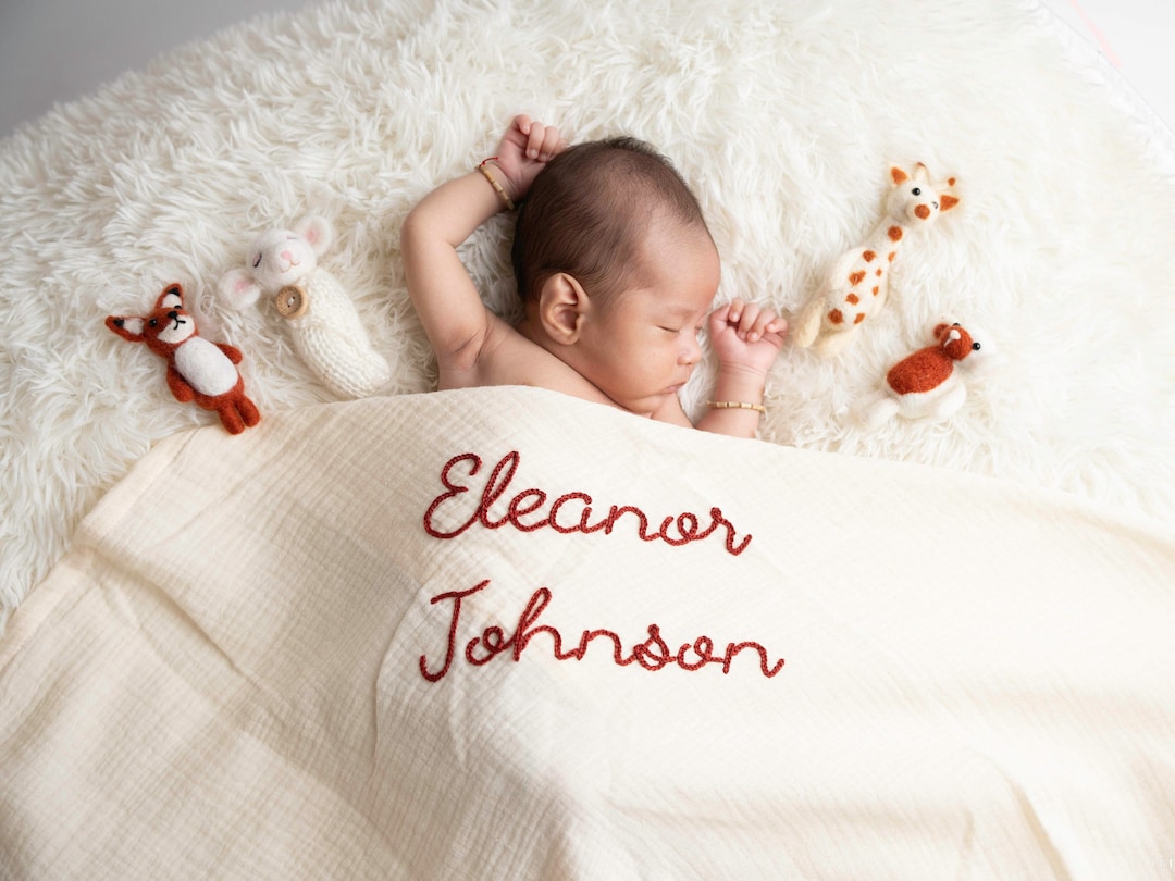 Personalized Handlettered Baby Swaddle Custom Embroidered Etsy