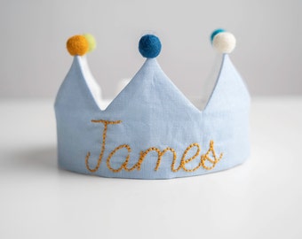 Hand Embroidered Crown for Baby and Children's Birthdays | Personalized Keepsake for First Birthday and Special Occasions