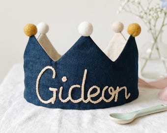 Navy blue handmade birthday crown for baby and toddlers, personalized 1st birthday gifts, birthday gift for kids, baby boy birthday outfit