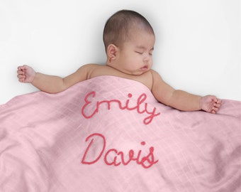 Personalized Hand-Lettered Baby Swaddle | Custom Embroidered Newborn Blanket