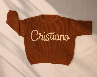 Personalized Hand Embroidered Baby Sweater: Custom Name Outfit