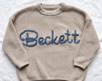 Hand Embroidered Sweaters, Custom Toddler Sweaters, Knit Sweater, Baby Jumper, Gifts for sons, Nursery Gifts, Baby Boy Gift
