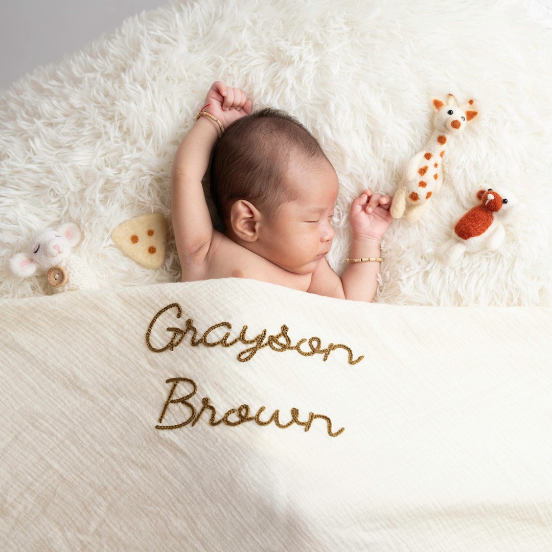 Personalized Handlettered Baby Swaddle Custom Embroidered Etsy