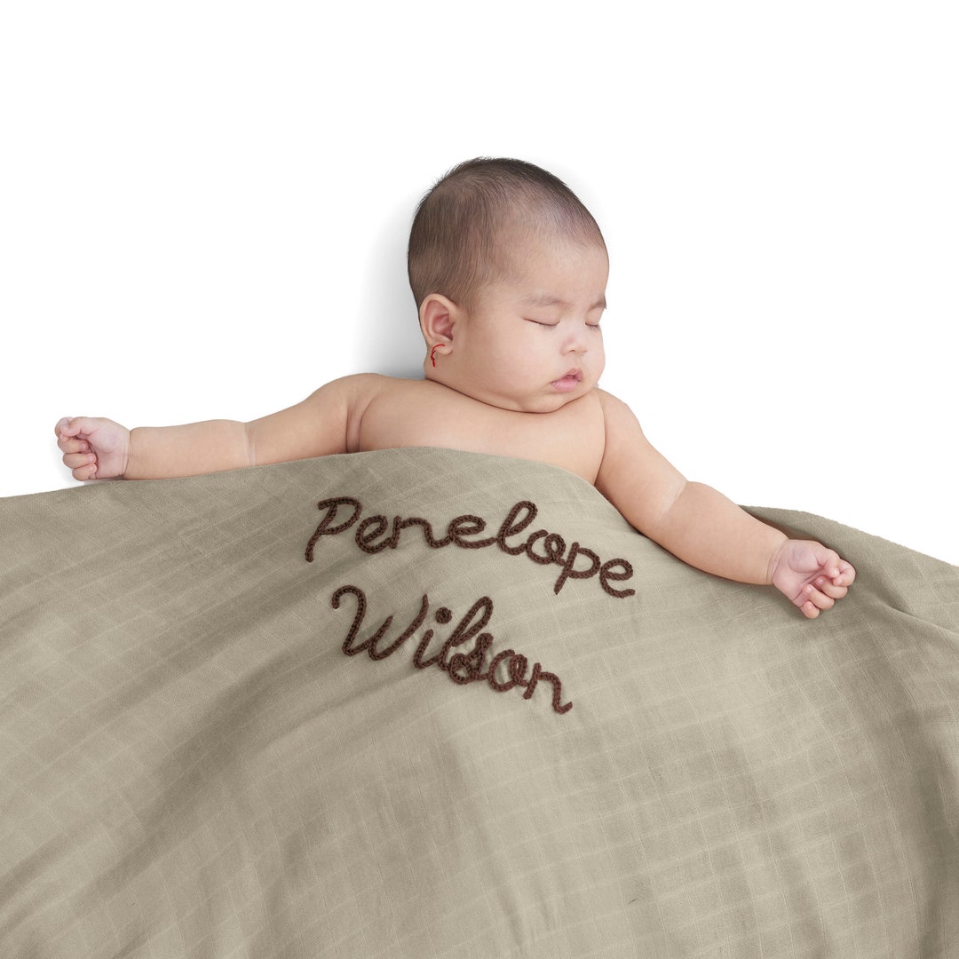 Personalized Handlettered Baby Swaddle Custom Embroidered Newborn