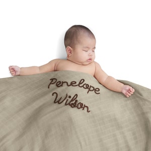 Personalized Hand-Lettered Baby Swaddle | Custom Embroidered Newborn Blanket