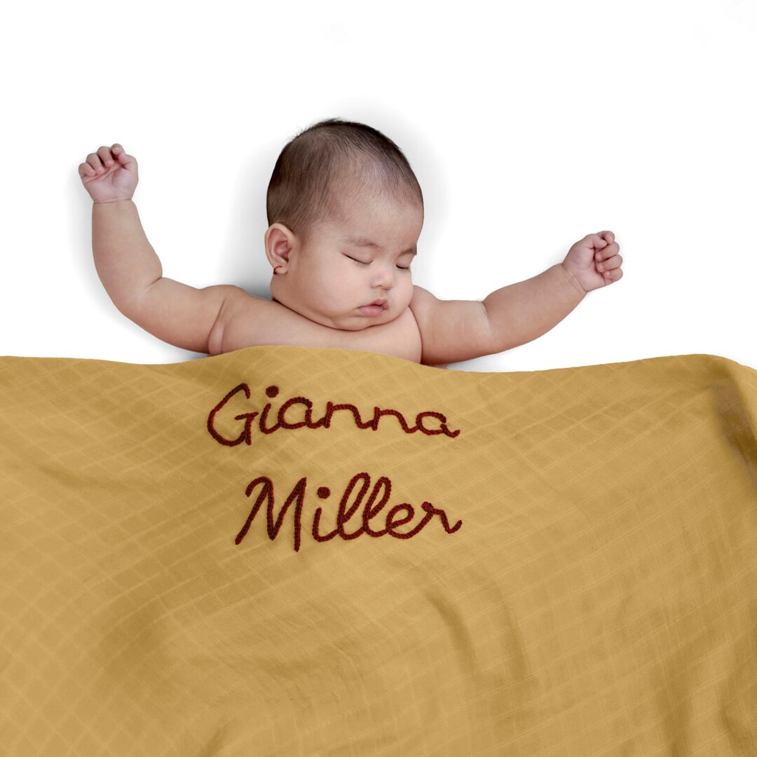 Personalized Handlettered Baby Swaddle Custom Embroidered Newborn