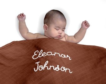 Personalized Hand-Lettered Baby Swaddle | Custom Embroidered Newborn Blanket