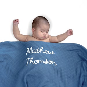 Personalized Hand-Lettered Baby Swaddle | Custom Embroidered Newborn Blanket