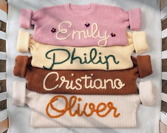 Embroidered Baby Name Sweater: Personalized Knit Toddler Gift