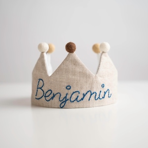 Hand Embroidered Crown for Baby and Children's Birthdays Personalized Keepsake for First Birthday and Special Occasions image 1