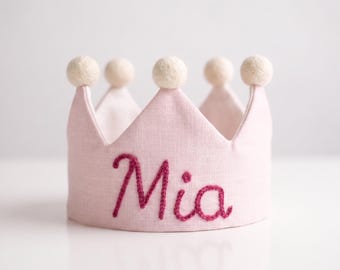 Light pink embroidered birthday crown for baby and children's birthdays, personalized 1st birthday gifts, birthday gift for kids