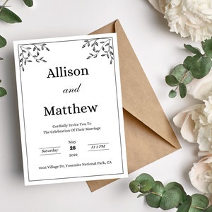 Wedding Invitation Template, Editable Wedding Invitation, Minimalist Wedding Invitation Template, Templett Instant Download, Wedding Suite
