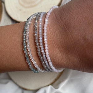 Multi gemstone 2-2.3 mm bracelets you can choose from: pink opal, blue chalcedony, clear quartz, labradorite, apatite