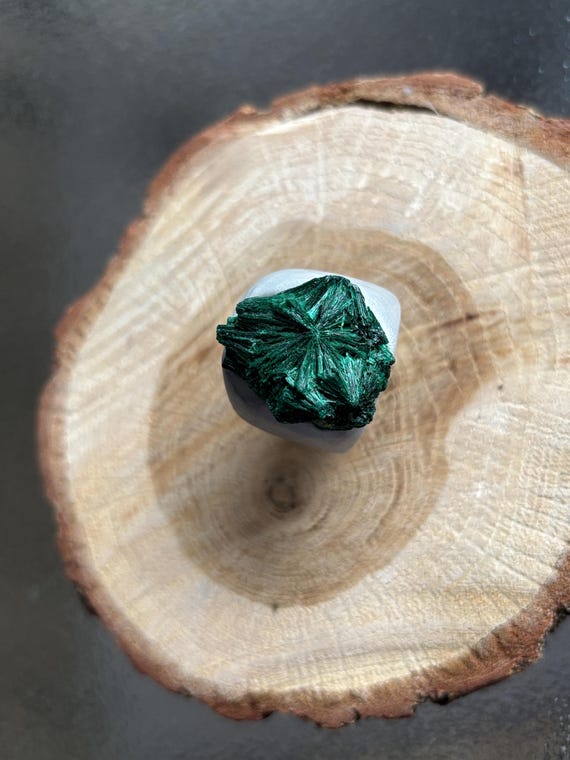 Gray statement polymer clay and natural raw malachite ring