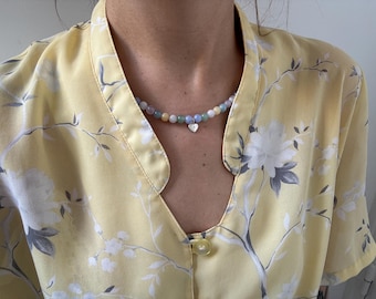 Snoepkleurige gemengde edelsteen ronde kralenketting. Pastelkleurige stenen choker