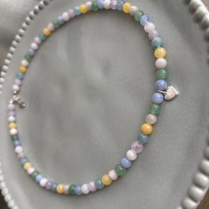 Candy color mixed gem round bead necklace. Pastel color stone chocker
