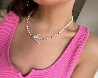 Pendentif Grande Perle Baroque Avec Tourmaline Rose Et Citrine - Argent 925, Marque Rose-Mimosa