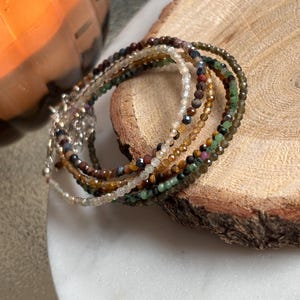 Sterling Silver Gemstone Bracelet: Zircon, Tiger's Eye, Pietersite, Tourmaline, Obsidian,Ruby Zoisite