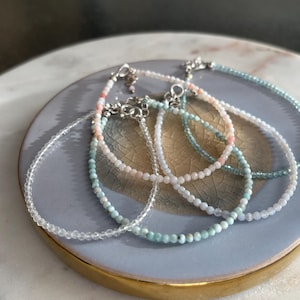 Bracelet en argent sterling avec pierres précieuses : opale rose, agate dentelle bleue, quartz, labradorite, apatite, larimar