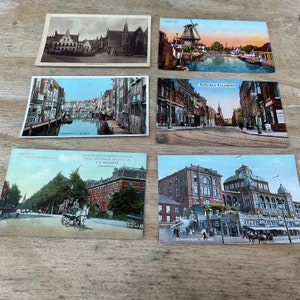 Lot de 6 cartes postales victoriennes vintage - Villes néerlandaises