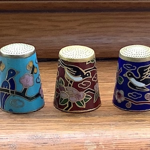 Trio of Cloisonné bird thimbles