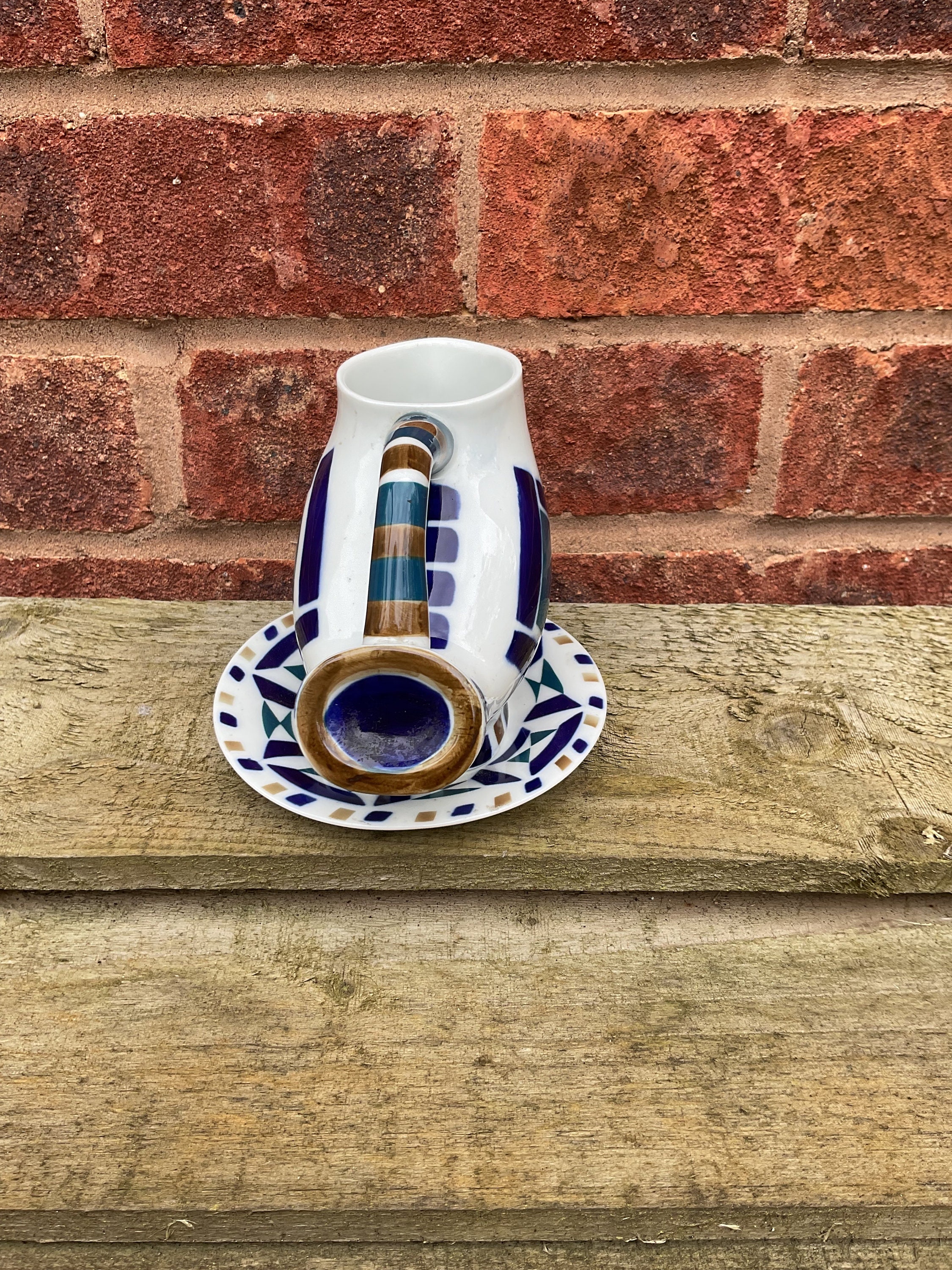 Rare Vintage Sargadelos Porcelain Modernist Owl Vase With Saucer