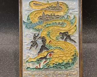 Porceleyne Fles Delft Cloisonné tile from WW2 - Dragon