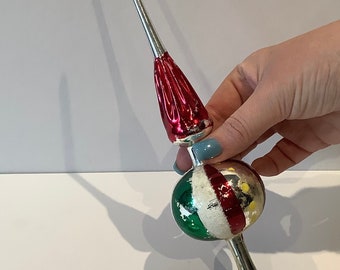 Vintage 1970’s Christmas Tree topper/ Spire/Spike/Peak - green,yellow, red and silver