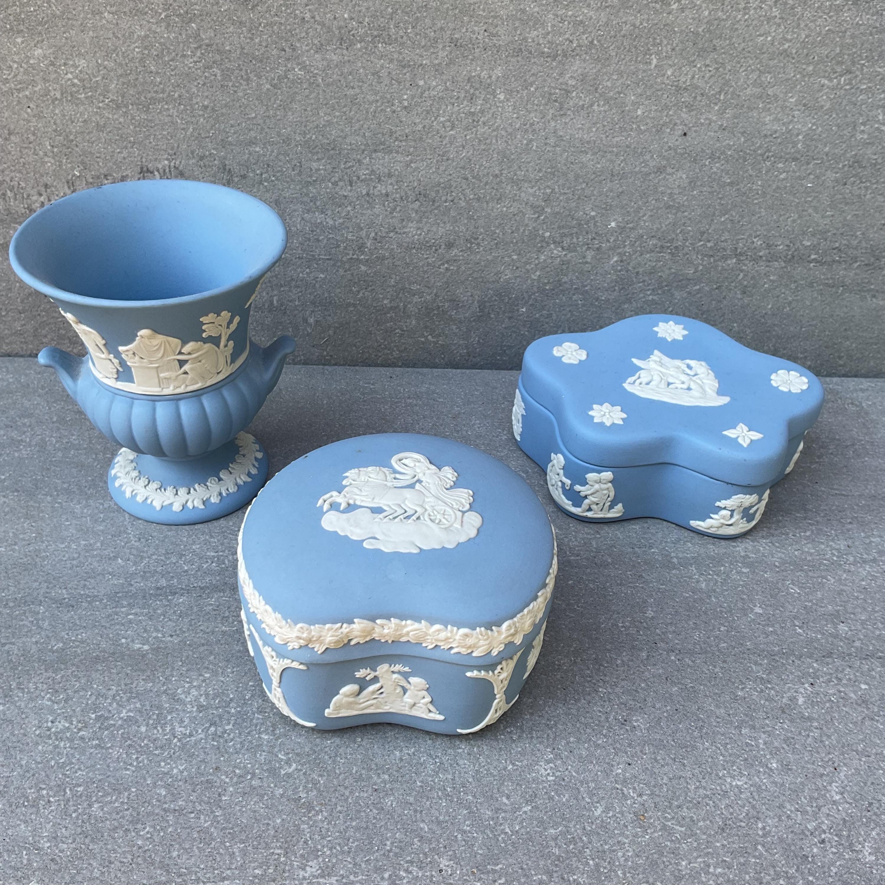 置物  miniature Blue JASPER WARE Set Vintage Wedgwood Blue Jasperware Mini Miniature 10 Piece Tea