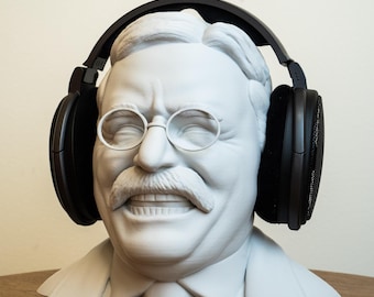 Theodore Roosevelt Bust - Headphone Stand - 3D Printed - Unique Desk Accessory - History Buff Gift - Presidential Decor - Gamer Gift
