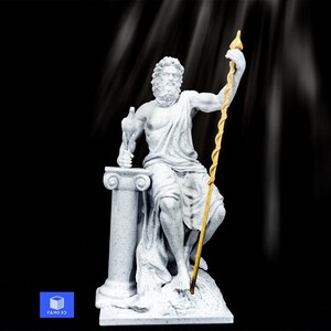 Greek God Zeus Statue W/ Removable Golden Staff, Ancient Greek God of